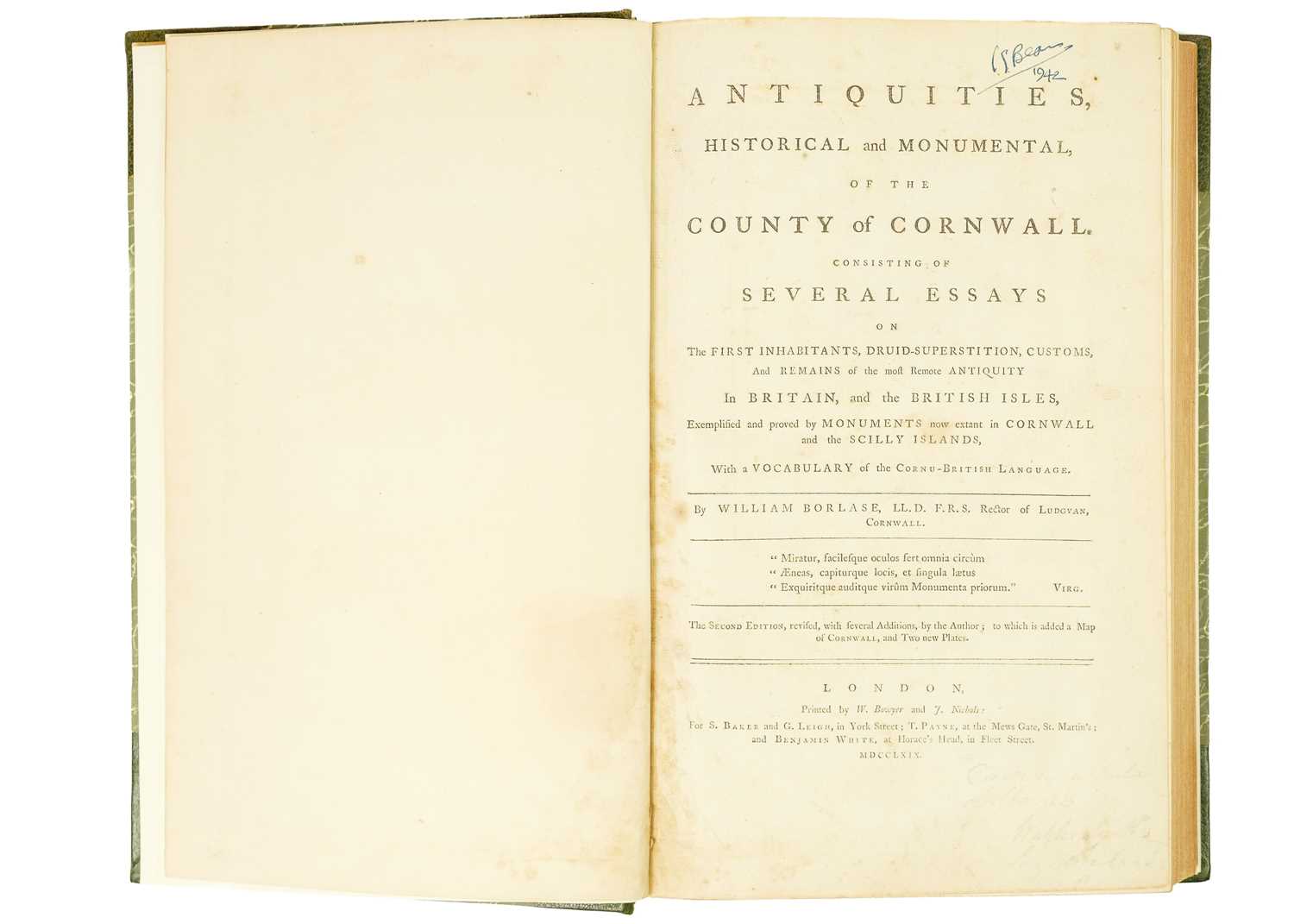 BORLASE, William. 'Antiquities, Historical and Monumental, of the County of Cornwall,' - Image 5 of 8