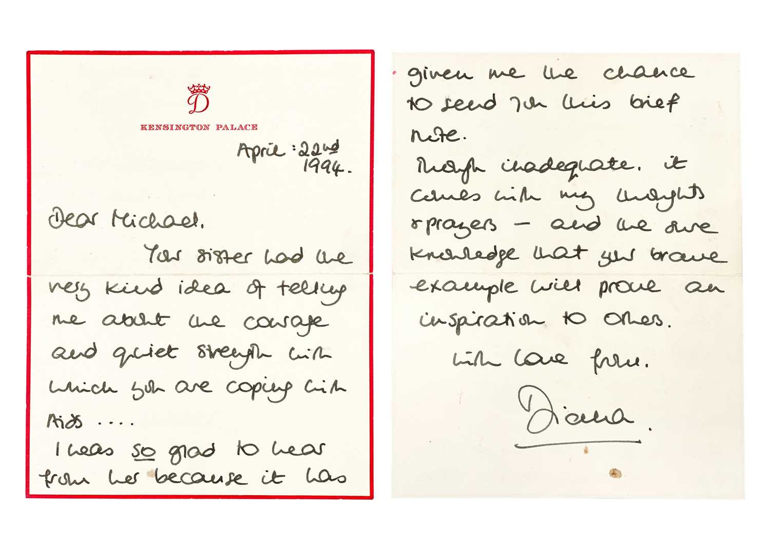 Diana, Princess of Wales A letter from the Princess to a young man dying of AIDS - Image 3 of 6