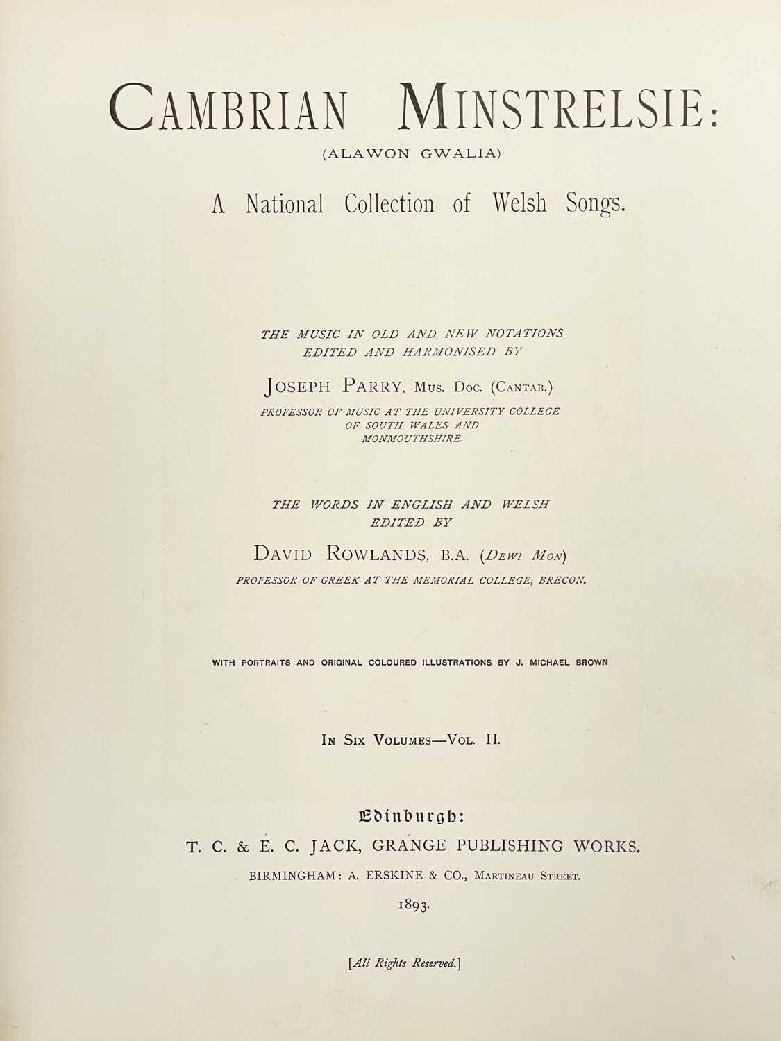 PARRY, Joseph & ROWLANDS, David Cambrian Minstrelsie - A National Collection of Welsh Songs - Image 2 of 7