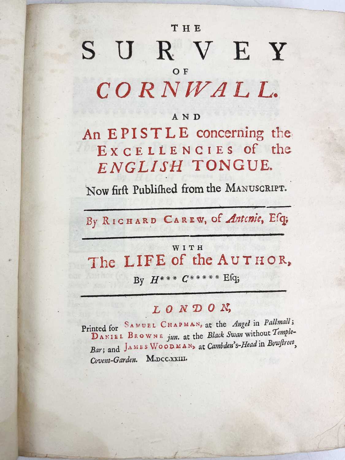 CAREW, Richard. 'The Survey of Cornwall,'