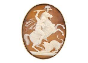 A 19th century Italian shell cameo gold mounted brooch.