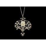 An exquisite Belle Époque diamond pendant with certified Old Mine cut 3.97ct light yellow diamond.