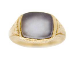A 14ct gold chalcedony set lady's signet ring.