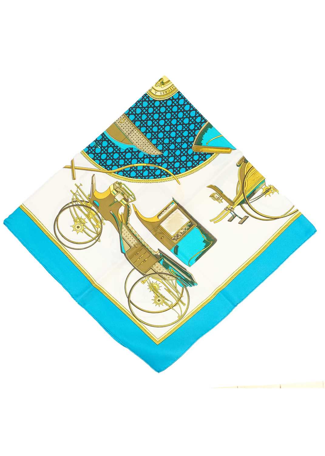 HERMES - A silk scarf in 'Les voitures a transformation' pattern designed by La Perriere. - Image 2 of 6