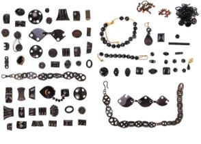 A collection of Whitby Jet jewellery.