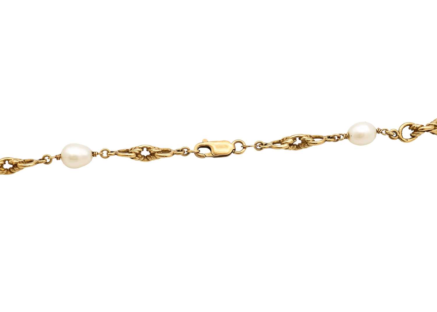 A 9ct fancy link necklace with fifteen cultured pearl spacers. - Image 3 of 4