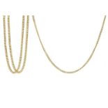 A 9ct slender curb-link necklace and two 9ct curb-link bracelets.