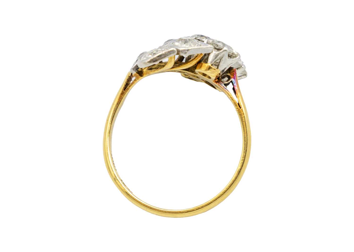An exquisite Art Deco 18ct gold and platinum diamond set floral design ring. - Image 4 of 7