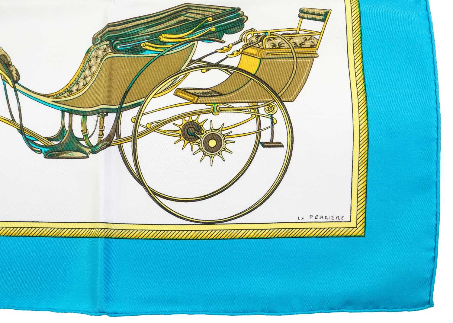 HERMES - A silk scarf in 'Les voitures a transformation' pattern designed by La Perriere. - Image 6 of 6