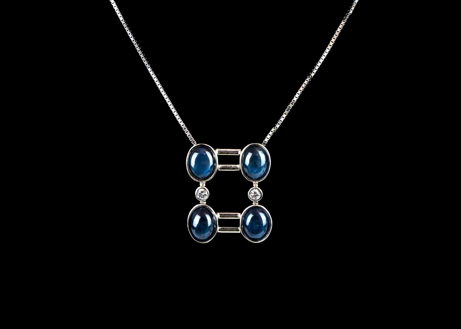 An 18ct white gold contemporary star sapphire and diamond set pendant necklace. - Image 2 of 4