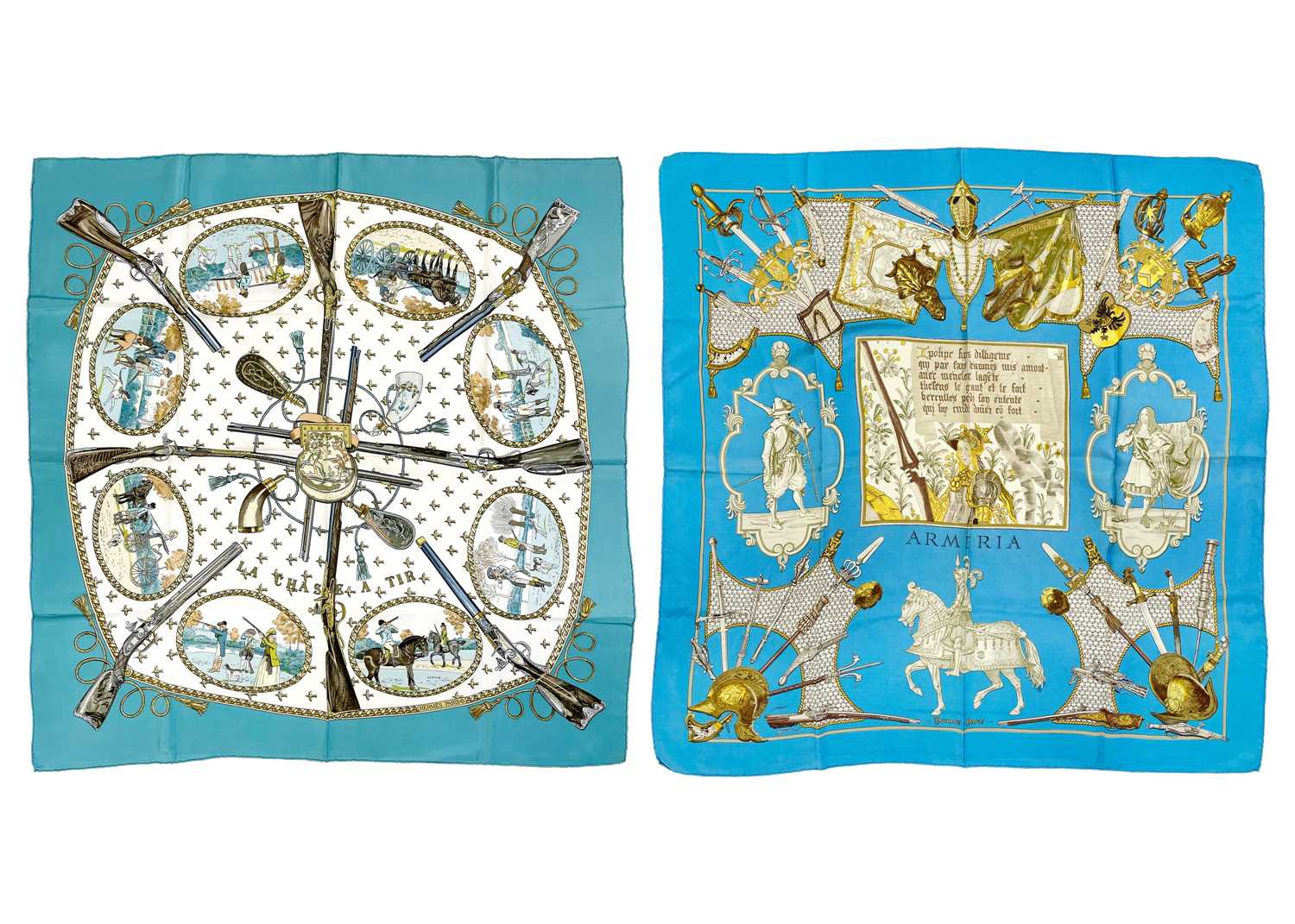 HERMES - Two silk scarves.