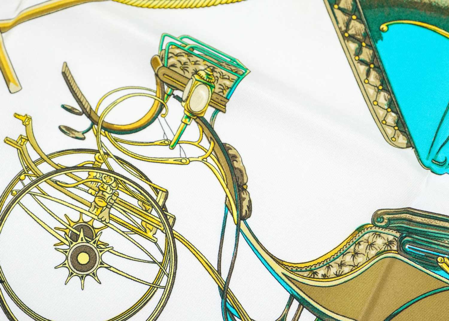 HERMES - A silk scarf in 'Les voitures a transformation' pattern designed by La Perriere. - Image 3 of 6