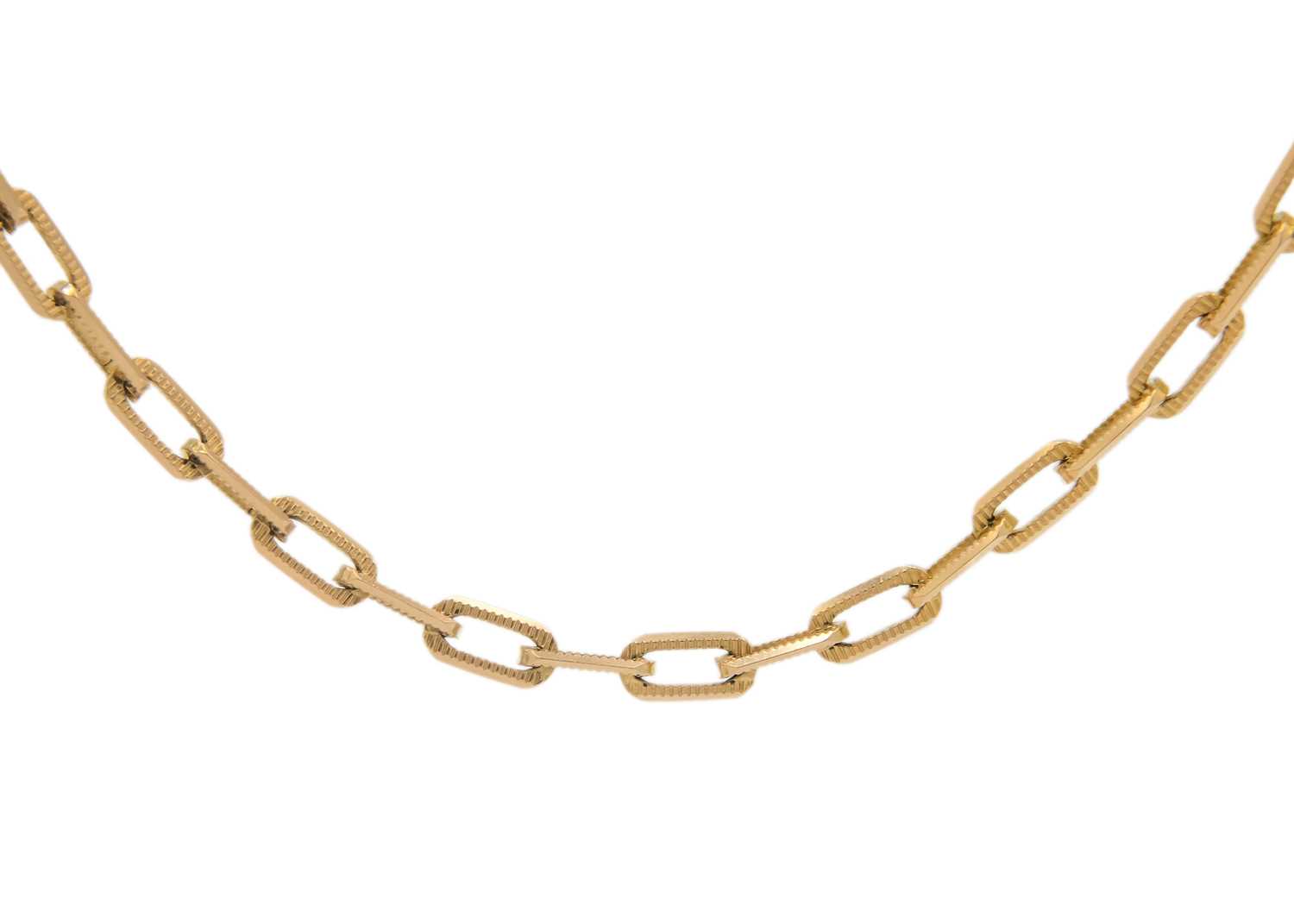 A 10ct gold rectangular textured link necklace.