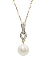A 9ct diamond set and cultured pearl pendant necklace.