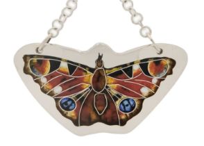 A .999 fine silver and enamel 'Peacock Butterfly' pendant necklace by Samantha Suddaby.