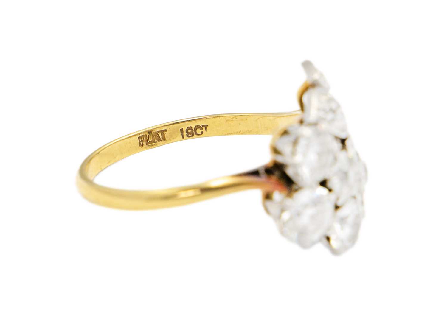 An exquisite Art Deco 18ct gold and platinum diamond set floral design ring. - Image 3 of 7