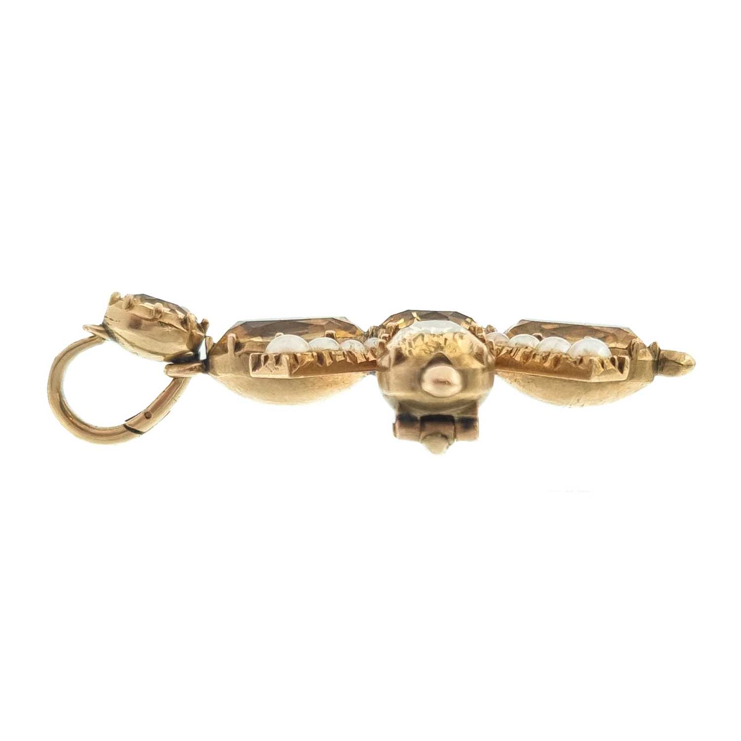 A Georgian gold foil back topaz and split pearl cross pendant brooch. - Image 3 of 4