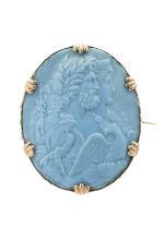 A 19th century Neo-Classical composite turquoise cameo mounted in rose gold.