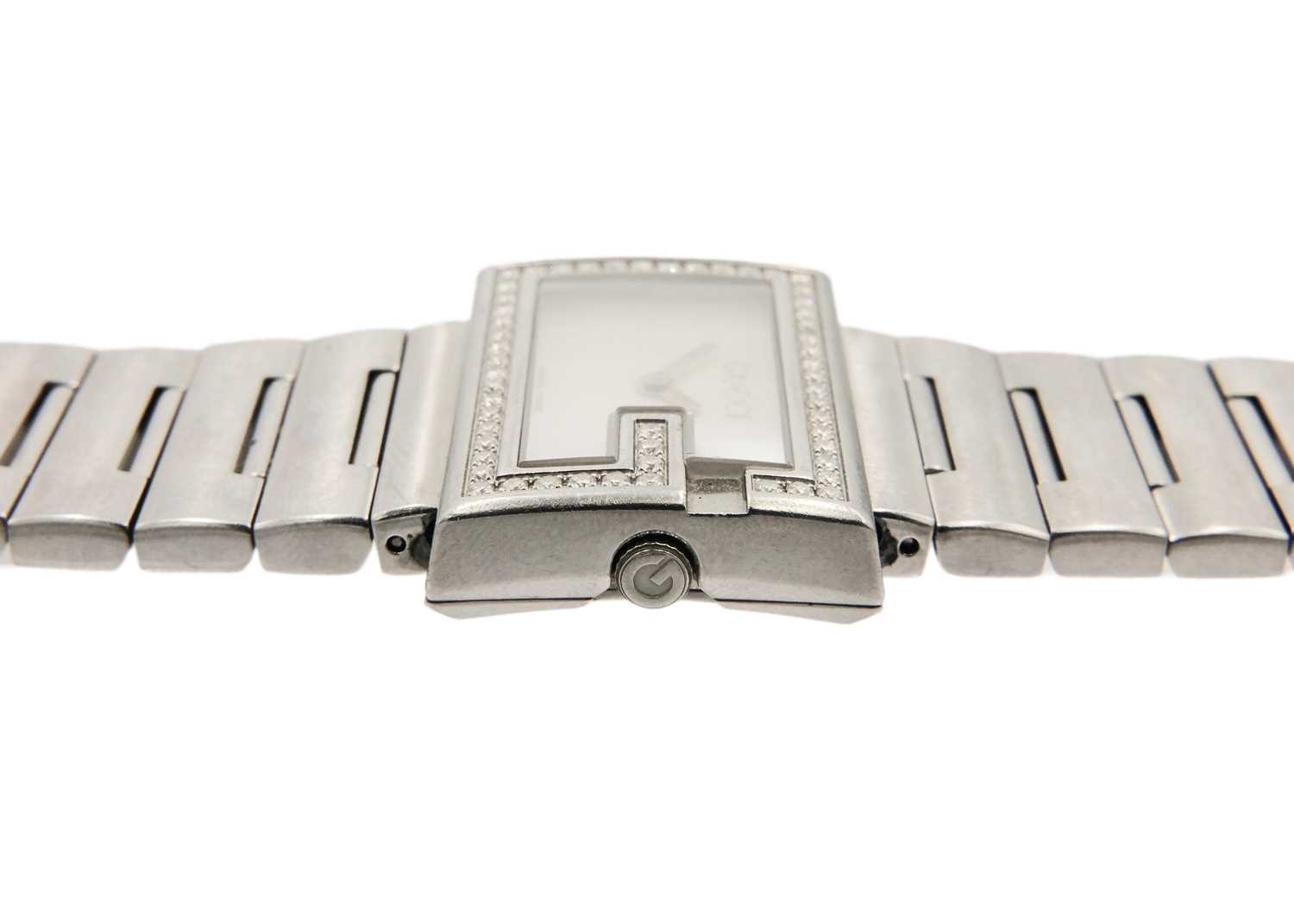 A Gucci lady's stainless steel diamond set quartz bracelet wristwatch. - Image 2 of 5