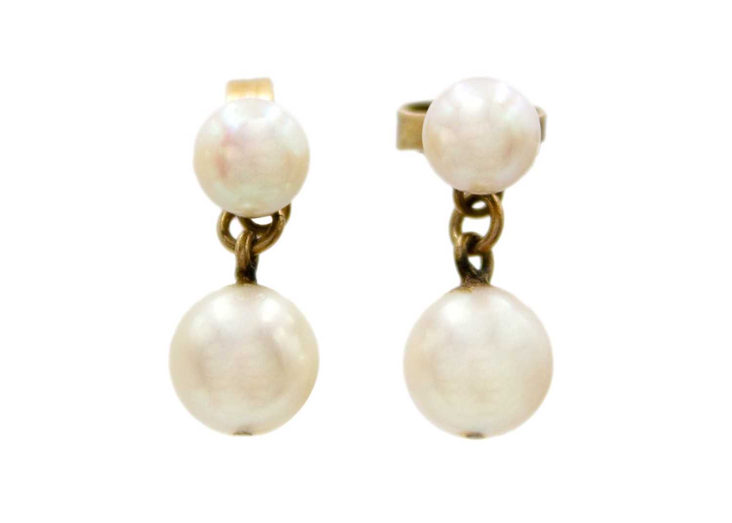 A pair of cultured white pearl stud earrings with 18ct mount by Tiffany & Co. - Image 2 of 3