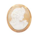 A 9ct rose gold mounted carved shell cameo brooch.