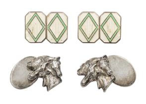 A pair of heavy silver horse design cufflinks by Chamberlain Clarke.