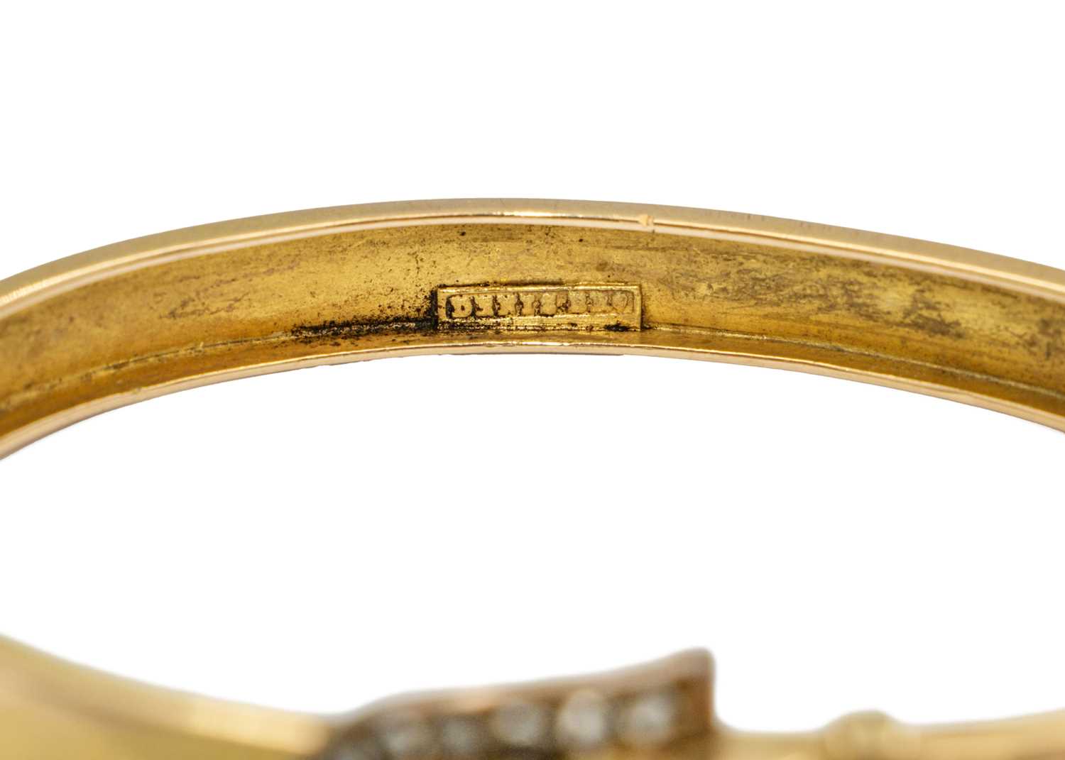 A Victorian gold hinged bangle diamond set with a buckle design clasp, signed DENIS BRO. - Image 3 of 4