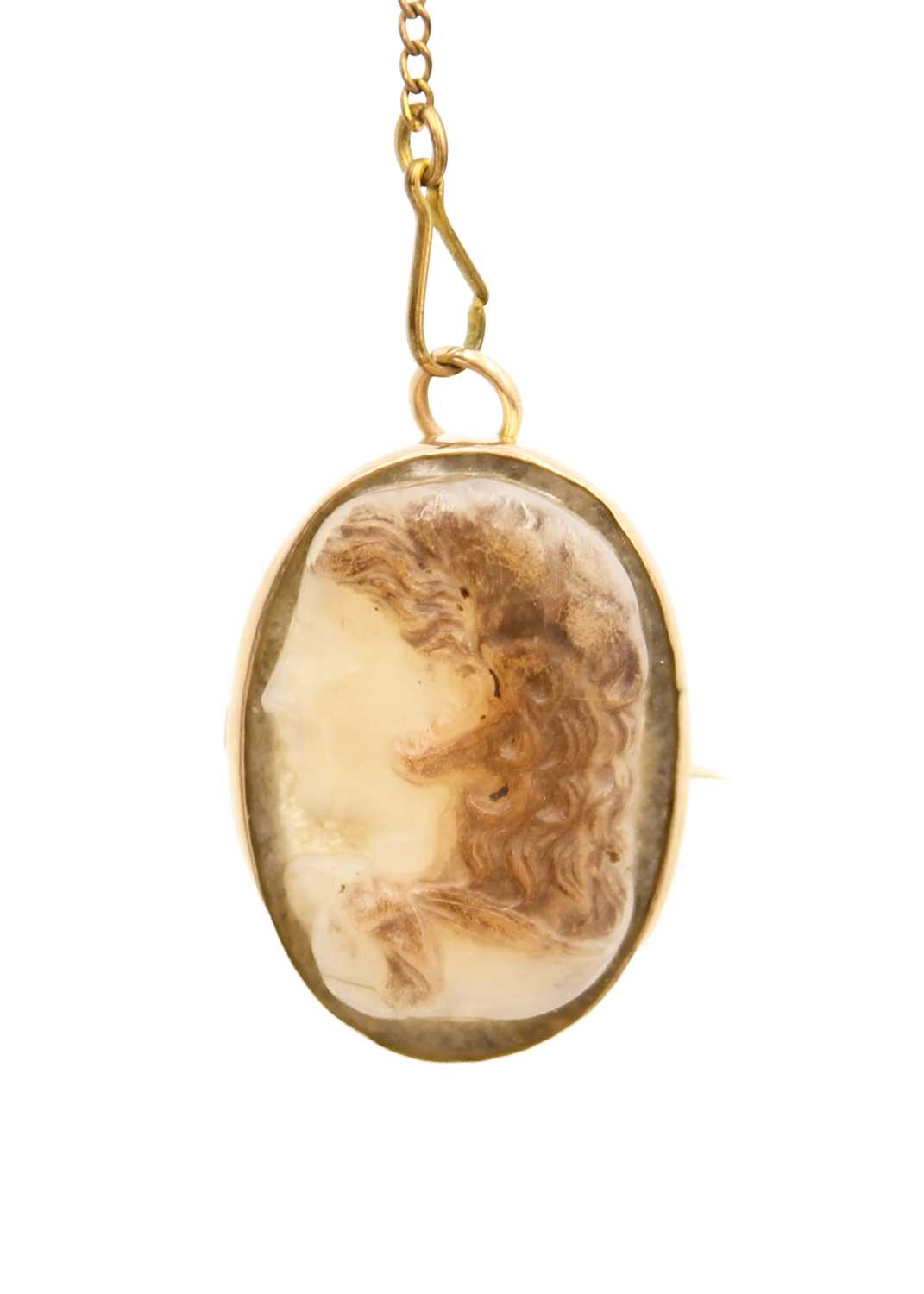 A sardonyx cameo rose gold mounted brooch, possibly Georgian. - Image 5 of 7