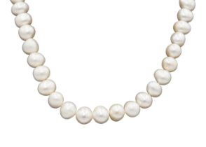 An impressive string of large white cultured pearls with 9ct ball clasp.