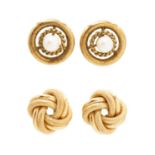 Two pairs of 9ct large stud earrings.