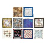 A selection of ten designer silk scarves.