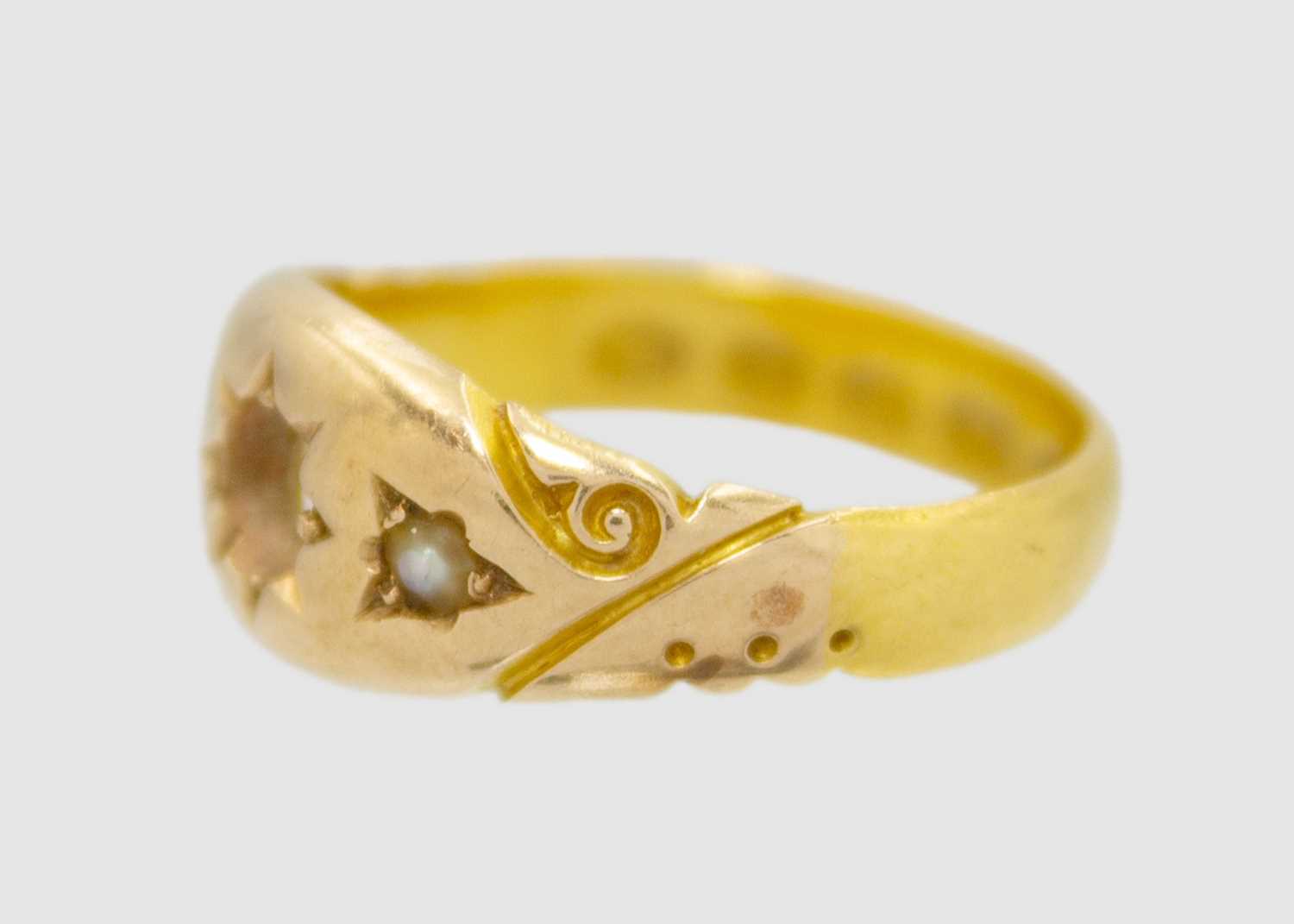 A Victorian high purity hallmarked gold (tests 14ct) gypsy set ring. indecipherable - Image 2 of 6
