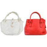 A Celine white calf skin leather handbag and a Michael Kors red Saffiano leather handbag.