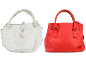 A Celine white calf skin leather handbag and a Michael Kors red Saffiano leather handbag.