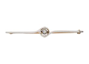 A diamond set yellow and white gold bar brooch.