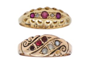 An early 20th century 1`8ct diamond and ruby five stone ring.