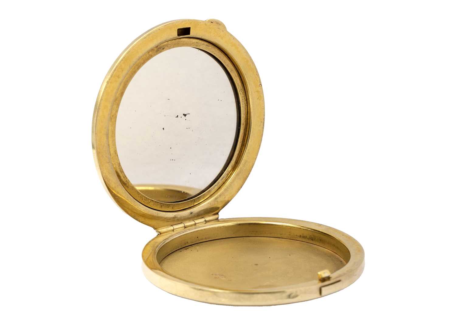 A modern silver gilt compact applied with a 9ct garnet and diamond crescent. - Image 2 of 5