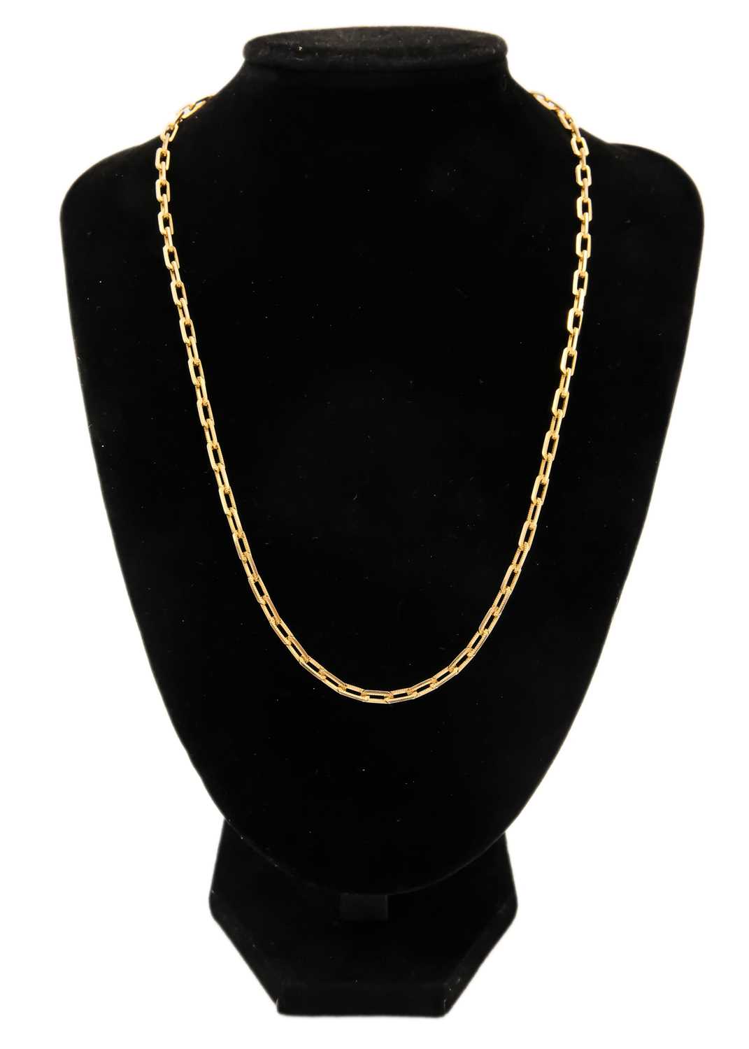 A 10ct gold rectangular textured link necklace. - Image 3 of 6