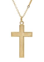 A 9ct cross pendant on an 18" 9ct bar link necklace.