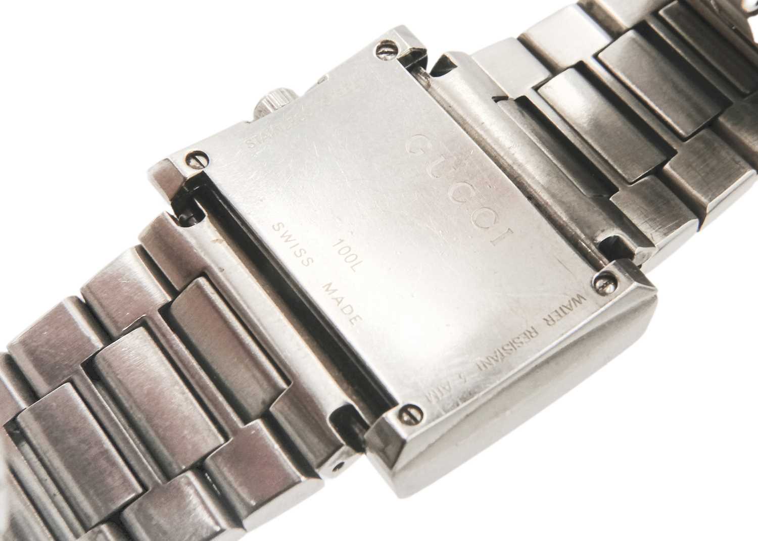 A Gucci lady's stainless steel diamond set quartz bracelet wristwatch. - Image 5 of 5