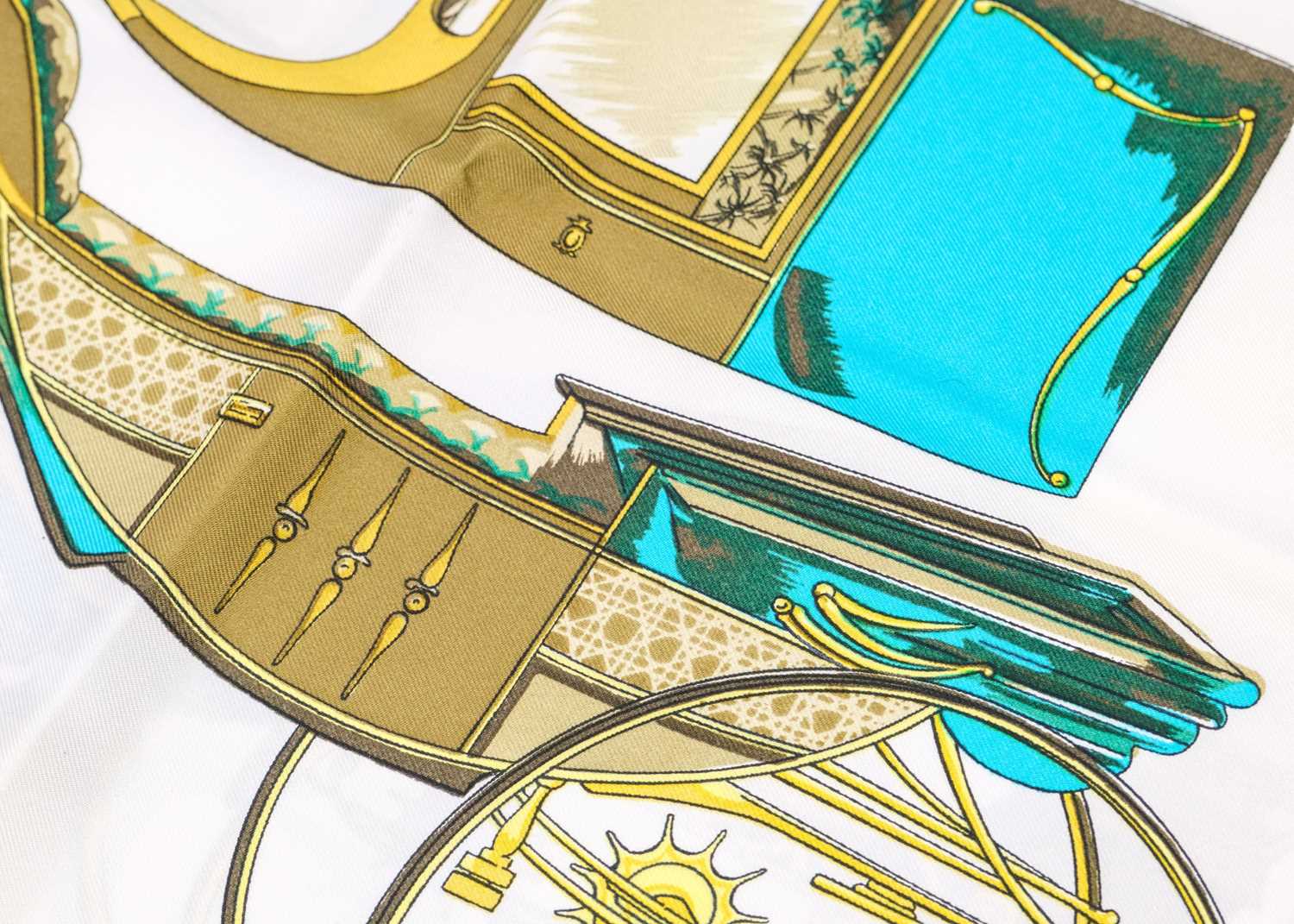 HERMES - A silk scarf in 'Les voitures a transformation' pattern designed by La Perriere. - Image 4 of 6