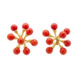 JOHN IVERSEN - A pair of 'Jacks' 18ct and oxblood coral earrings.