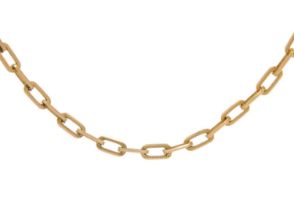 A 10ct gold rectangular textured link necklace.
