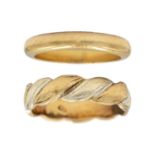 A 9ct band ring and a bi-colour gold band ring.