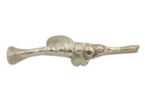 A Cornelius Jakob Van Dop white metal fish brooch.