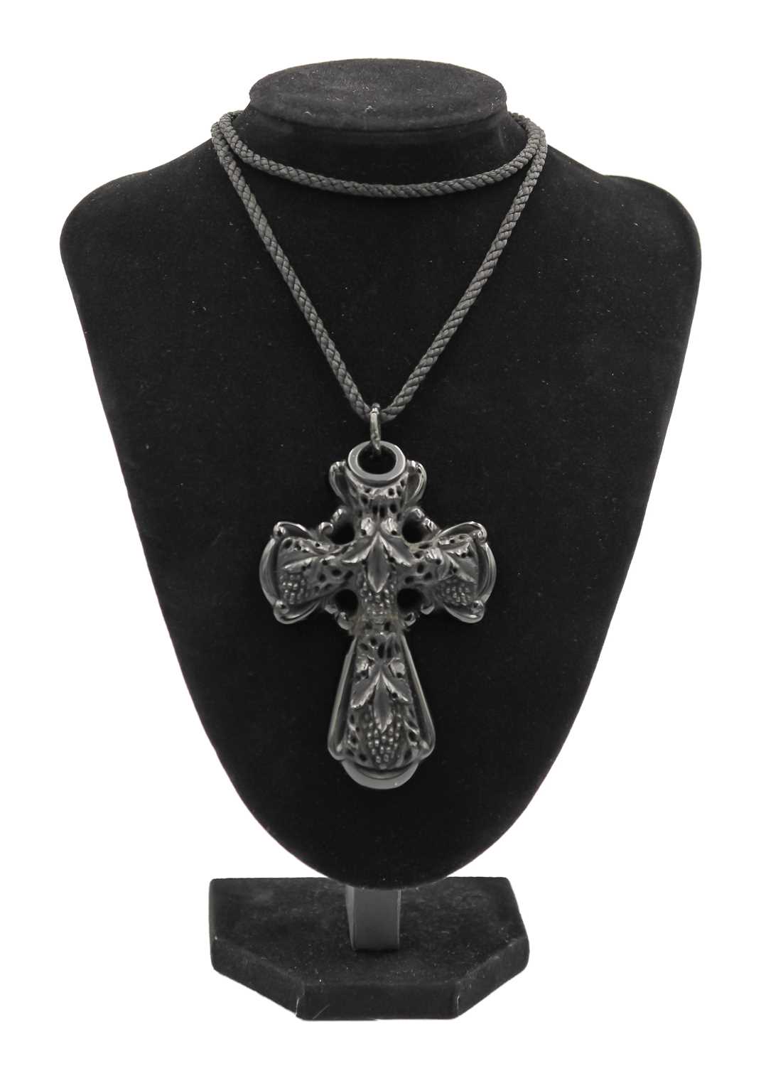 A Victorian carved jet large cross pendant. - Image 2 of 3