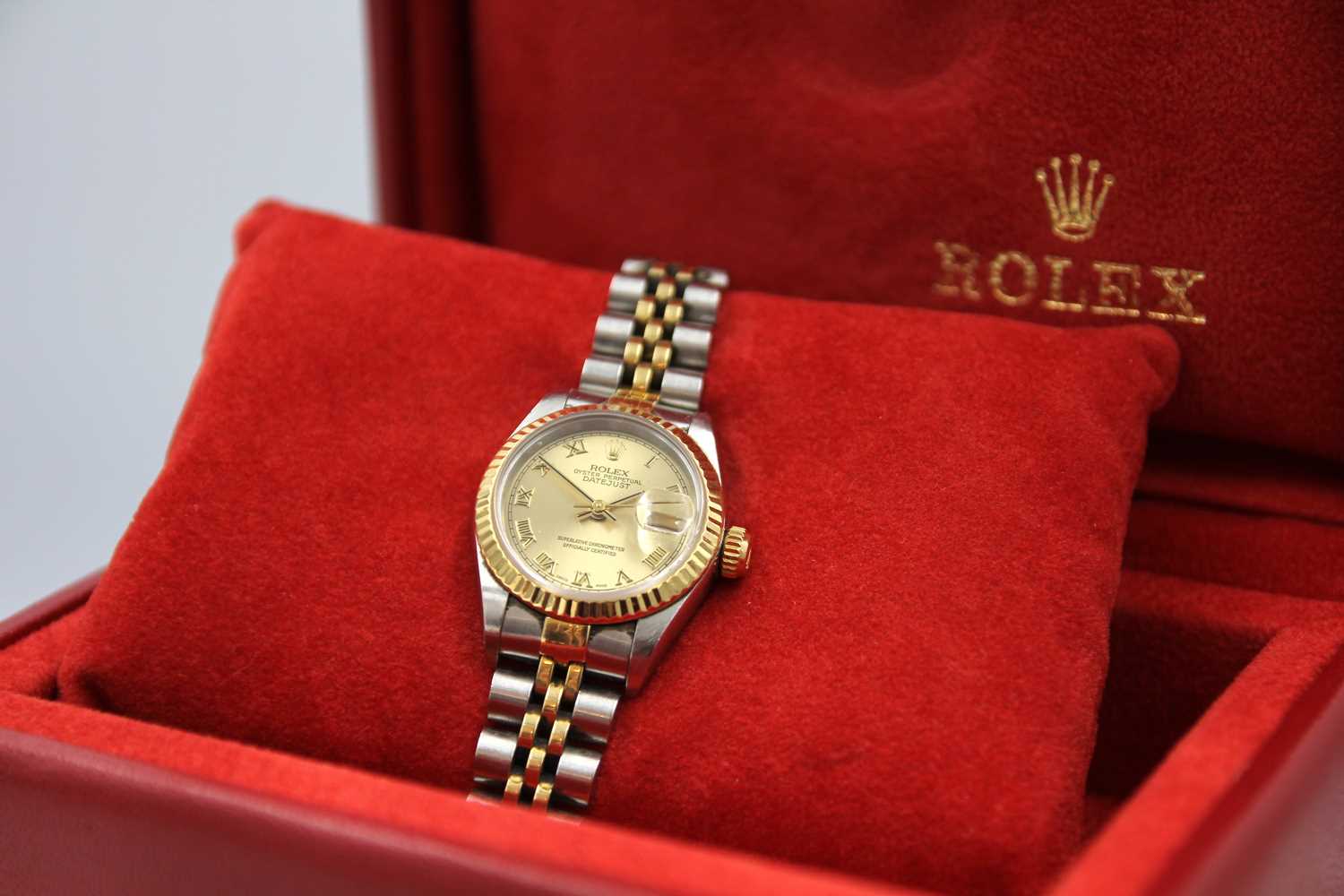 ROLEX - A Rolex Oyster Perpetual Datejust lady's gold and stainless steel bracelet wristwatch. - Image 6 of 8