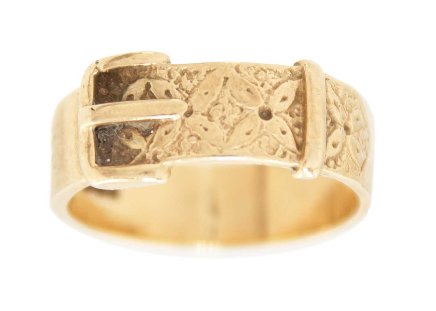 An early 20th-century 9ct rose gold keeper ring and a 9ct buckle ring. - Image 2 of 7