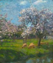 Adrian Scott STOKES (1854-1935) Springtime in an Orchard, with Sheep