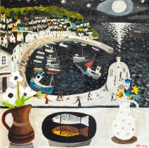 Alan FURNEAUX (1953) Moonlit Mousehole with Still Life